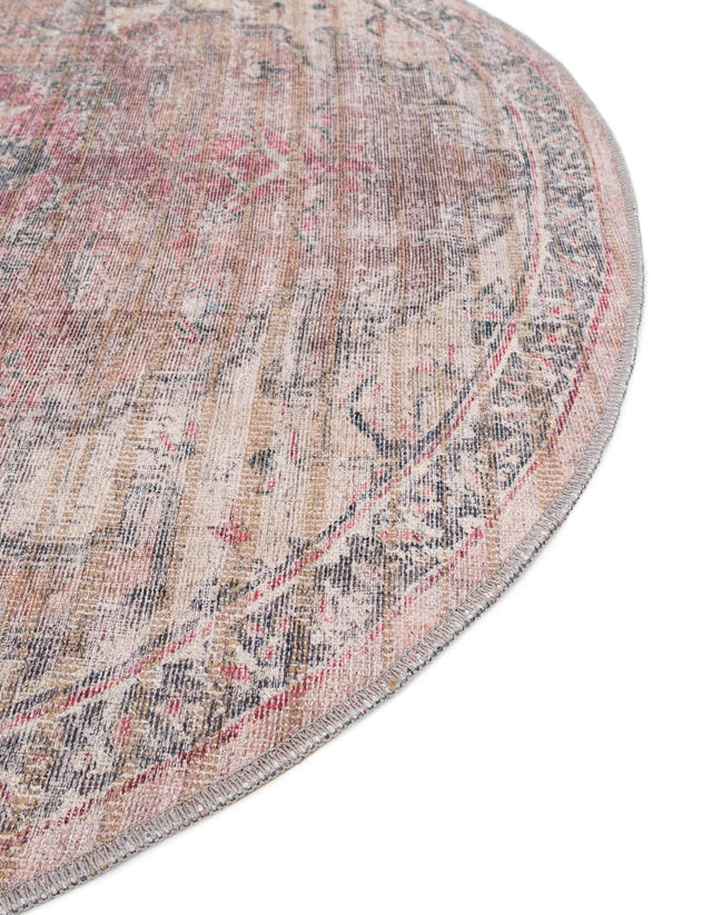 Washable Beige pink 6' 1 x 9' Nostalgia Oval Area Rug Easy to Clean Stain Resistant & Durable Polyester Chenille Vintage Distressed Carpet for Sale at Rug Engine