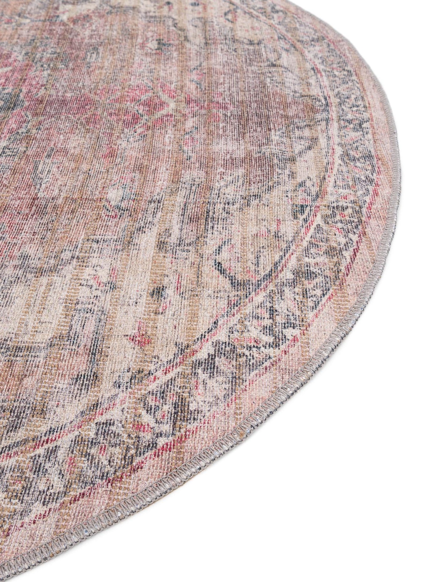 Washable Beige pink 3' 3 x 5' 3 Nostalgia Oval Area Rug Easy to Clean Stain Resistant & Durable Polyester Chenille Vintage Distressed Carpet for Sale at Rug Engine