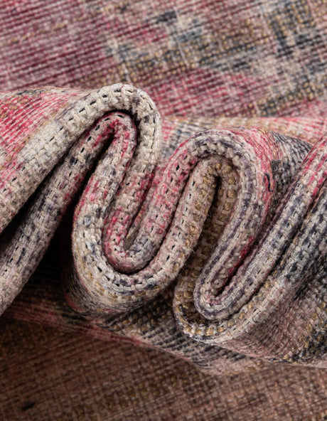 Washable Beige pink 4' 1 x 6' 1 Nostalgia Oval Area Rug Easy to Clean Stain Resistant & Durable Polyester Chenille Vintage Distressed Carpet for Sale at Rug Engine