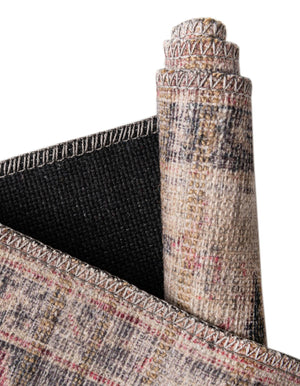 Washable Beige pink 6' 1 x 9' Nostalgia Oval Area Rug Easy to Clean Stain Resistant & Durable Polyester Chenille Vintage Distressed Carpet for Sale at Rug Engine