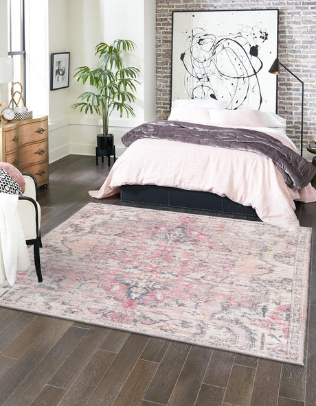 Beige pink 5' 3 x 5' 3 Nostalgia Washable Square Rug