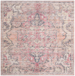 Washable Beige pink 7' 3 x 7' 3 Nostalgia Square Area Rug Easy to Clean Stain Resistant & Durable Polyester Chenille Vintage Distressed Carpet for Sale at Rug Engine