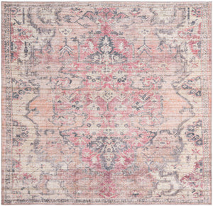 Washable Beige pink 7' 10 x 7' 10 Nostalgia Square Area Rug Easy to Clean Stain Resistant & Durable Polyester Chenille Vintage Distressed Carpet for Sale at Rug Engine
