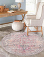 Washable Beige pink 5' 3 x 5' 3 Nostalgia Round Area Rug Easy to Clean Stain Resistant & Durable Polyester Chenille Vintage Distressed Carpet for Sale at Rug Engine