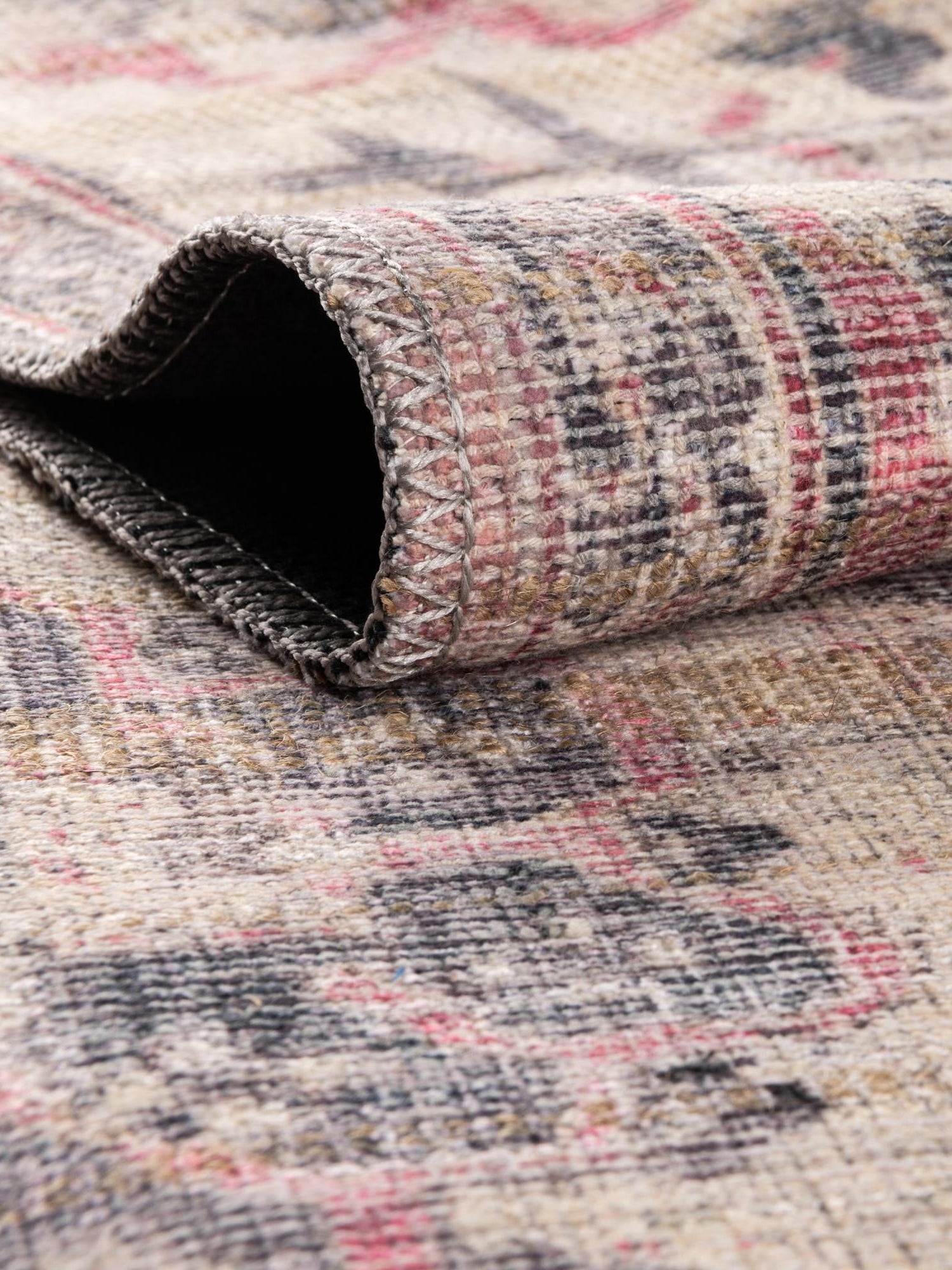 Washable Beige pink 5' 3 x 5' 3 Nostalgia Round Area Rug Easy to Clean Stain Resistant & Durable Polyester Chenille Vintage Distressed Carpet for Sale at Rug Engine