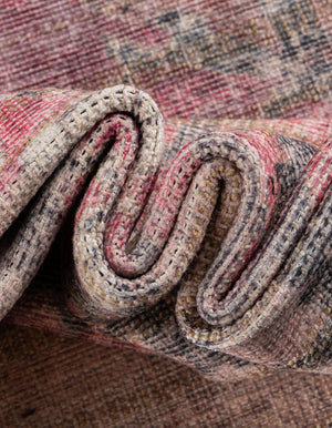 Washable Beige pink 6' 1 x 6' 1 Nostalgia Round Area Rug Easy to Clean Stain Resistant & Durable Polyester Chenille Vintage Distressed Carpet for Sale at Rug Engine