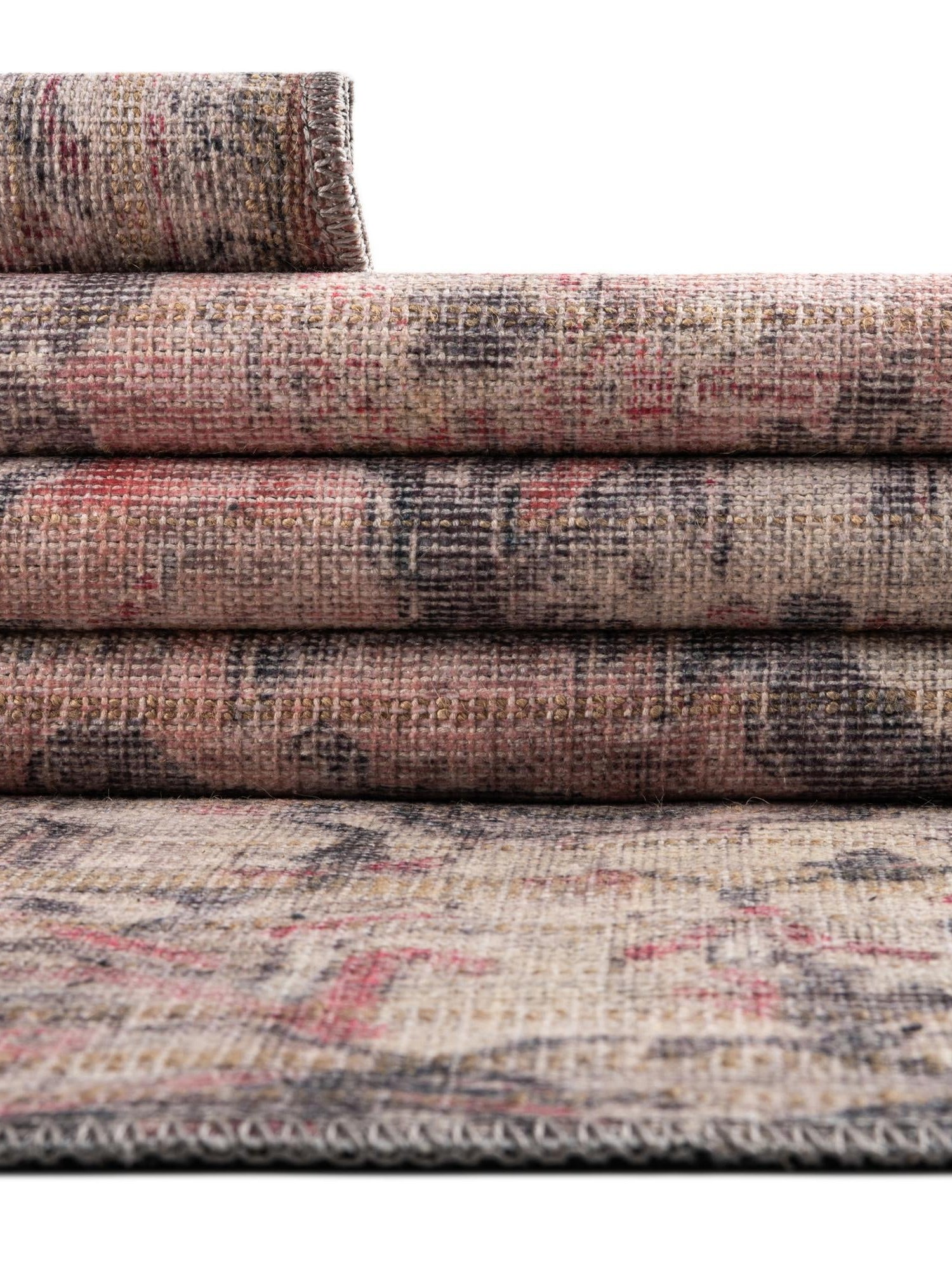 Washable Beige pink 7' 10 x 7' 10 Nostalgia Round Area Rug Easy to Clean Stain Resistant & Durable Polyester Chenille Vintage Distressed Carpet for Sale at Rug Engine