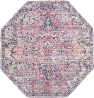 Washable Beige pink 5' 3 x 5' 3 Nostalgia Octagon Area Rug Easy to Clean Stain Resistant & Durable Polyester Chenille Vintage Distressed Carpet for Sale at Rug Engine