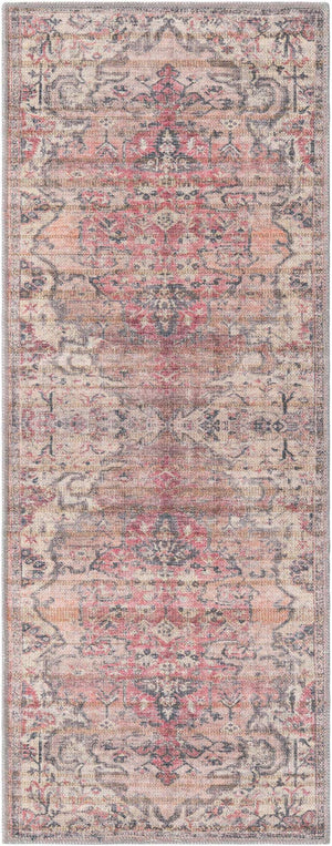 Washable Beige pink 2' x 5' 1 Nostalgia Runner Area Rug Easy to Clean Stain Resistant & Durable Polyester Chenille Vintage Distressed Carpet for Sale at Rug Engine