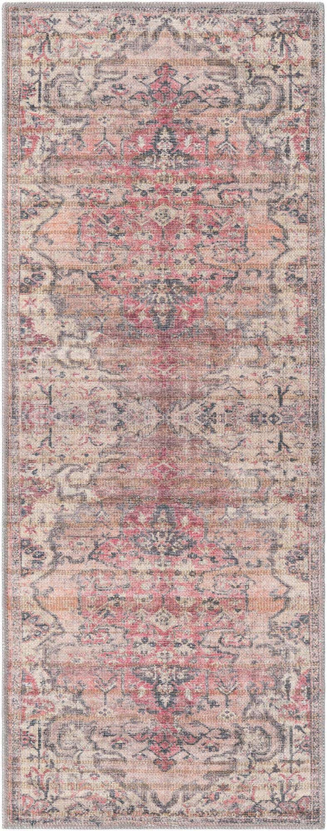 Beige pink 2' x 5' Nostalgia Washable Runner Rug