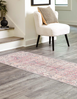 Washable Beige pink 2' 7 x 13' 1 Nostalgia Runner Area Rug Easy to Clean Stain Resistant & Durable Polyester Chenille Vintage Distressed Carpet for Sale at Rug Engine
