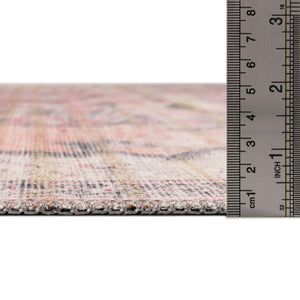 Washable Beige pink 2' x 10' Nostalgia Runner Area Rug Easy to Clean Stain Resistant & Durable Polyester Chenille Vintage Distressed Carpet for Sale at Rug Engine