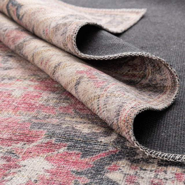 Washable Beige pink 2' x 5' 1 Nostalgia Runner Area Rug Easy to Clean Stain Resistant & Durable Polyester Chenille Vintage Distressed Carpet for Sale at Rug Engine