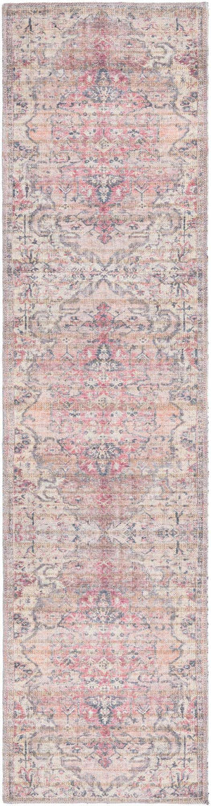 Washable Beige pink 2' x 8' Nostalgia Runner Area Rug Easy to Clean Stain Resistant & Durable Polyester Chenille Vintage Distressed Carpet for Sale at Rug Engine