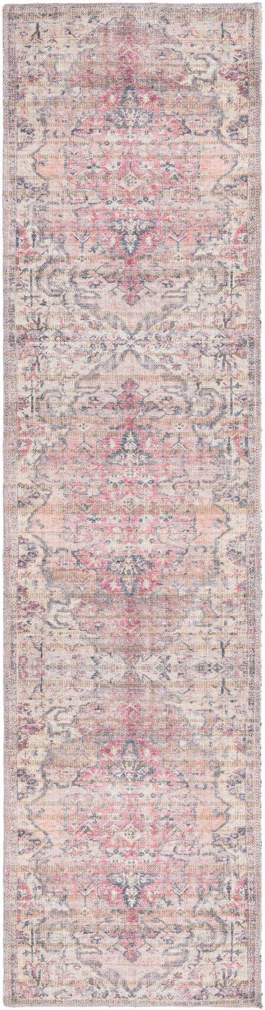 Washable Beige pink 2' x 8' Nostalgia Runner Area Rug Easy to Clean Stain Resistant & Durable Polyester Chenille Vintage Distressed Carpet for Sale at Rug Engine