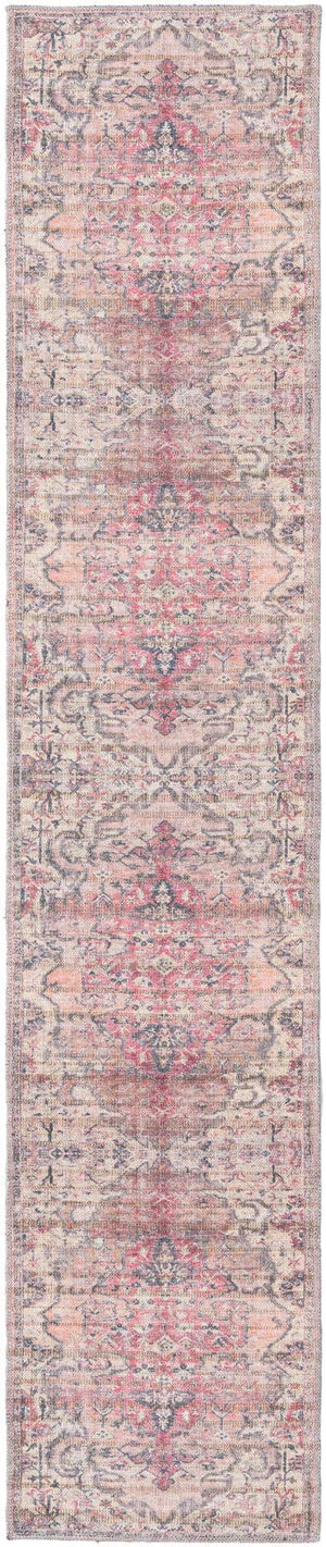 Washable Beige pink 2' x 10' Nostalgia Runner Area Rug Easy to Clean Stain Resistant & Durable Polyester Chenille Vintage Distressed Carpet for Sale at Rug Engine