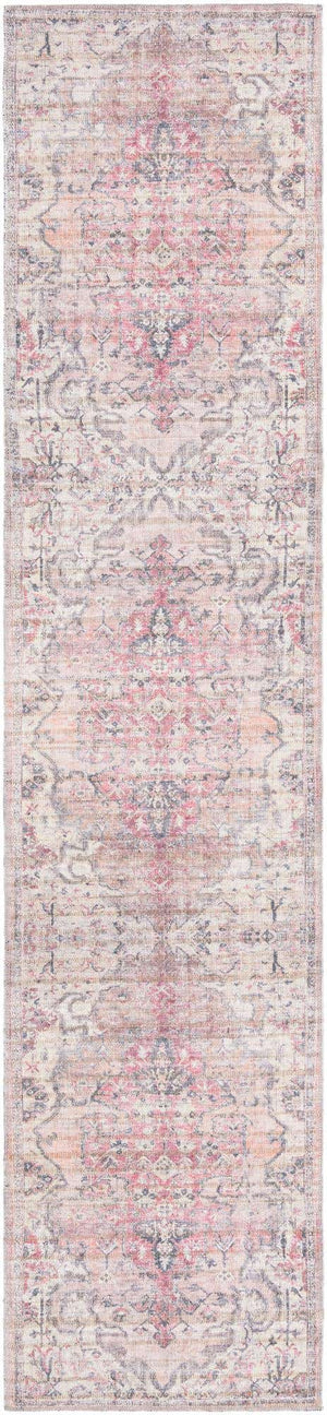 Washable Beige pink 2' 7 x 12' Nostalgia Runner Area Rug Easy to Clean Stain Resistant & Durable Polyester Chenille Vintage Distressed Carpet for Sale at Rug Engine