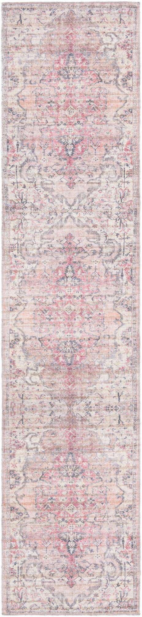 Washable Beige pink 2' 7 x 12' Nostalgia Runner Area Rug Easy to Clean Stain Resistant & Durable Polyester Chenille Vintage Distressed Carpet for Sale at Rug Engine