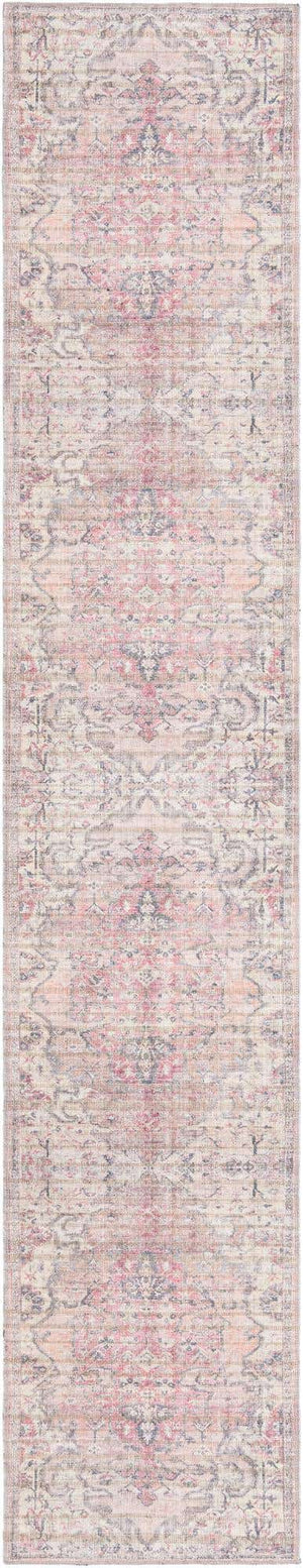 Washable Beige pink 2' 7 x 14' 1 Nostalgia Runner Area Rug Easy to Clean Stain Resistant & Durable Polyester Chenille Vintage Distressed Carpet for Sale at Rug Engine