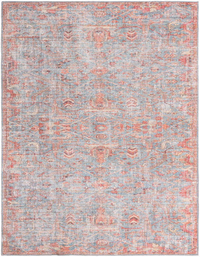 Washable Antique Blue 9' 2 x 12' Nostalgia Washable Rectangle Area Rug Easy to Clean Stain Resistant & Durable Polyester Chenille Vintage Distressed Carpet for Sale at Rug Engine