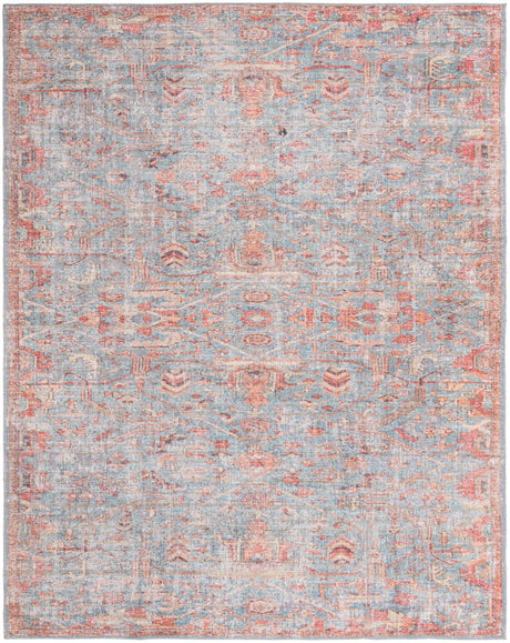 Washable Antique Blue 8' x 10' Nostalgia Washable Rectangle Area Rug Easy to Clean Stain Resistant & Durable Polyester Chenille Vintage Distressed Carpet for Sale at Rug Engine