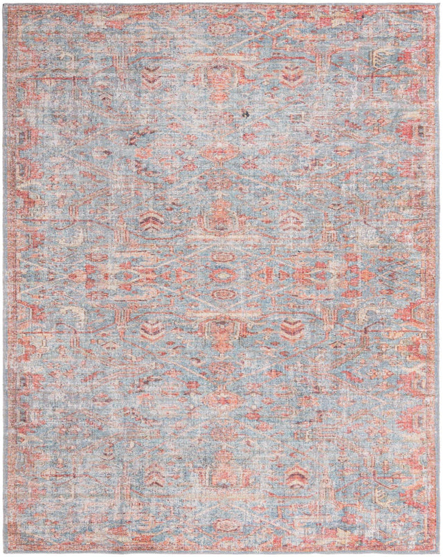 Washable Antique Blue 8' x 10' Nostalgia Washable Rectangle Area Rug Easy to Clean Stain Resistant & Durable Polyester Chenille Vintage Distressed Carpet for Sale at Rug Engine