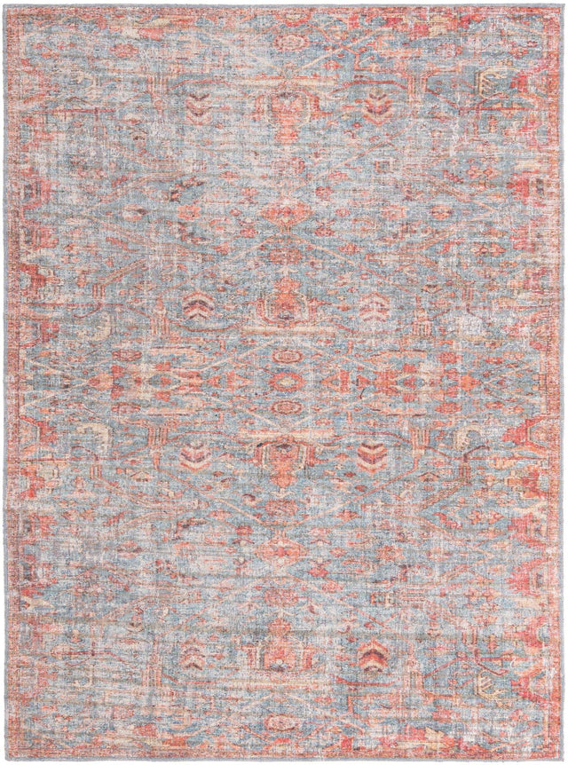 Washable Antique Blue 7' 3 x 10' Nostalgia Washable Rectangle Area Rug Easy to Clean Stain Resistant & Durable Polyester Chenille Vintage Distressed Carpet for Sale at Rug Engine