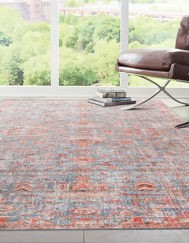Washable Antique Blue 2' x 3' Nostalgia Washable Rectangle Area Rug Easy to Clean Stain Resistant & Durable Polyester Chenille Vintage Distressed Carpet for Sale at Rug Engine