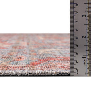 Washable Antique Blue 5' 3 x 8' Nostalgia Washable Rectangle Area Rug Easy to Clean Stain Resistant & Durable Polyester Chenille Vintage Distressed Carpet for Sale at Rug Engine
