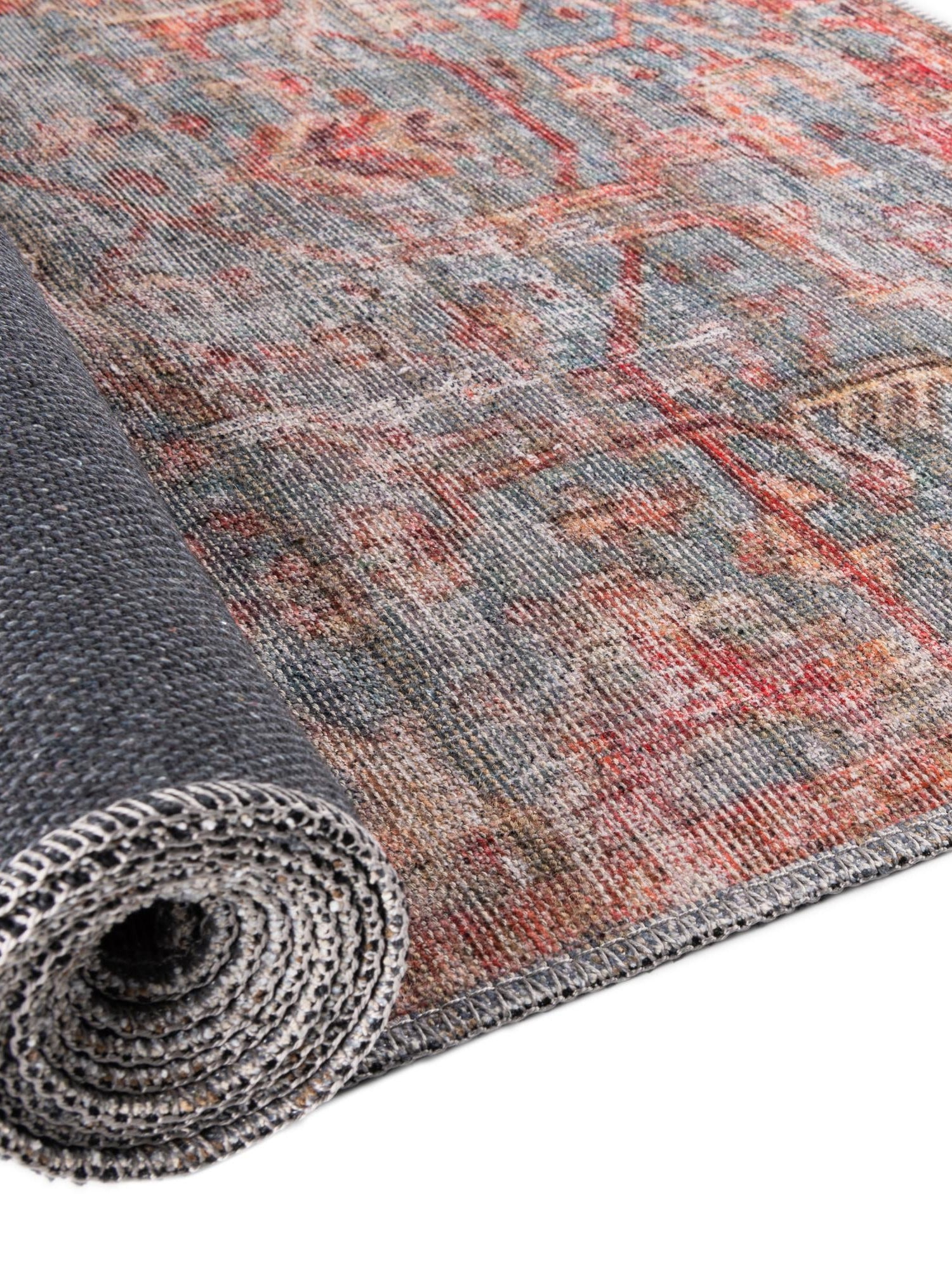 Washable Antique Blue 10' 6 x 13' Nostalgia Washable Rectangle Area Rug Easy to Clean Stain Resistant & Durable Polyester Chenille Vintage Distressed Carpet for Sale at Rug Engine