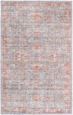 Washable Antique Blue 2' x 3' Nostalgia Washable Rectangle Area Rug Easy to Clean Stain Resistant & Durable Polyester Chenille Vintage Distressed Carpet for Sale at Rug Engine