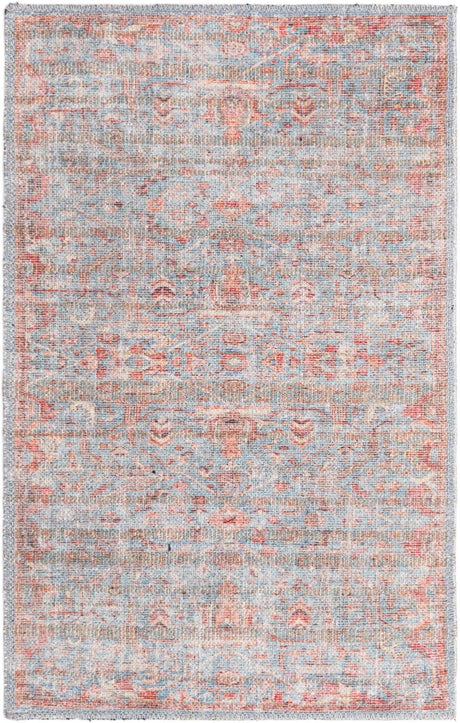 Washable Antique Blue 2' x 3' Nostalgia Washable Rectangle Area Rug Easy to Clean Stain Resistant & Durable Polyester Chenille Vintage Distressed Carpet for Sale at Rug Engine