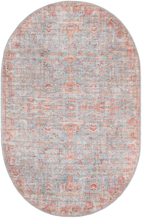 Antique Blue 4' x 6' Nostalgia Washable Oval Rug