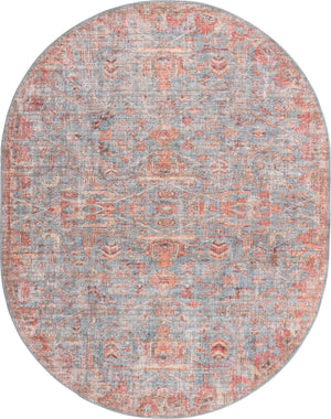 Washable Antique Blue 7' 10 x 10' Nostalgia Oval Area Rug Easy to Clean Stain Resistant & Durable Polyester Chenille Vintage Distressed Carpet for Sale at Rug Engine