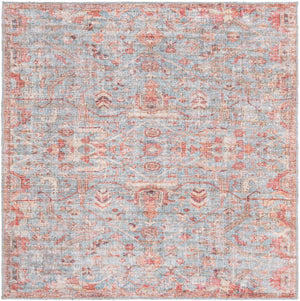 Washable Antique Blue 5' 3 x 5' 3 Nostalgia Washable Square Area Rug Easy to Clean Stain Resistant & Durable Polyester Chenille Vintage Distressed Carpet for Sale at Rug Engine