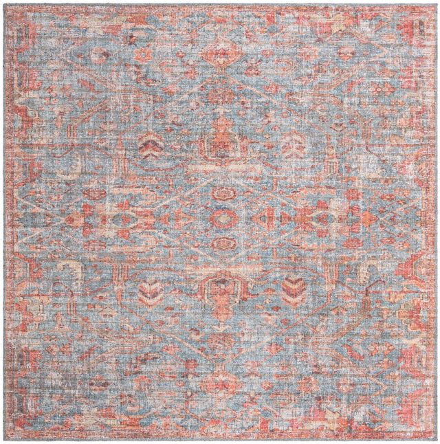 Washable Antique Blue 7' 3 x 7' 3 Nostalgia Square Area Rug Easy to Clean Stain Resistant & Durable Polyester Chenille Vintage Distressed Carpet for Sale at Rug Engine