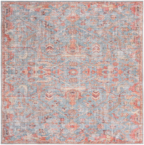 Washable Antique Blue 7' 10 x 7' 10 Nostalgia Square Area Rug Easy to Clean Stain Resistant & Durable Polyester Chenille Vintage Distressed Carpet for Sale at Rug Engine