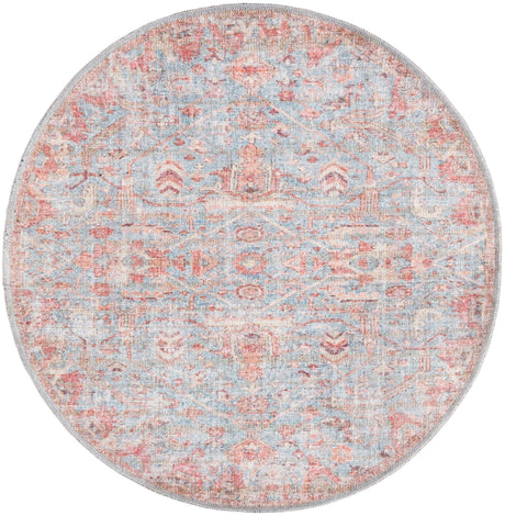 Washable Antique Blue 3' 3 x 3' 3 Nostalgia Round Area Rug Easy to Clean Stain Resistant & Durable Polyester Chenille Vintage Distressed Carpet for Sale at Rug Engine