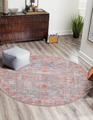 Washable Antique Blue 3' 11 x 3' 11 Nostalgia Round Area Rug Easy to Clean Stain Resistant & Durable Polyester Chenille Vintage Distressed Carpet for Sale at Rug Engine