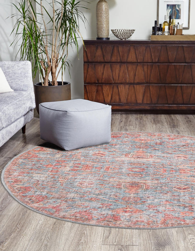 Washable Antique Blue 3' 11 x 3' 11 Nostalgia Round Area Rug Easy to Clean Stain Resistant & Durable Polyester Chenille Vintage Distressed Carpet for Sale at Rug Engine