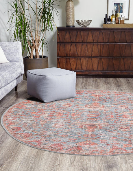 Washable Antique Blue 3' 3 x 3' 3 Nostalgia Round Area Rug Easy to Clean Stain Resistant & Durable Polyester Chenille Vintage Distressed Carpet for Sale at Rug Engine