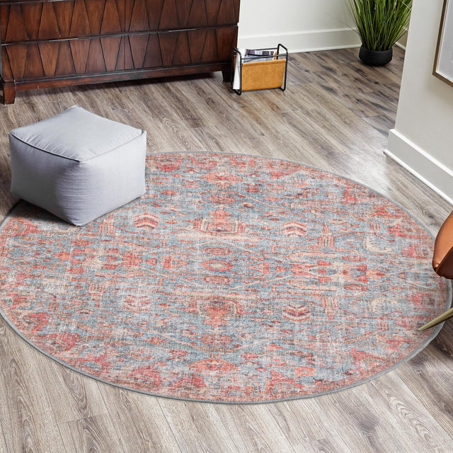Washable Antique Blue 3' 3 x 3' 3 Nostalgia Round Area Rug Easy to Clean Stain Resistant & Durable Polyester Chenille Vintage Distressed Carpet for Sale at Rug Engine