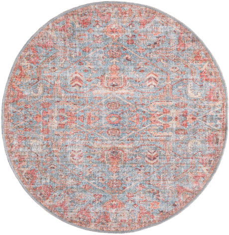 Washable Antique Blue 3' 11 x 3' 11 Nostalgia Round Area Rug Easy to Clean Stain Resistant & Durable Polyester Chenille Vintage Distressed Carpet for Sale at Rug Engine