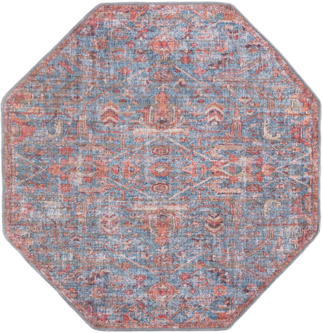 Antique Blue 5' 3 x 5' 3 Nostalgia Washable Octagon Rug
