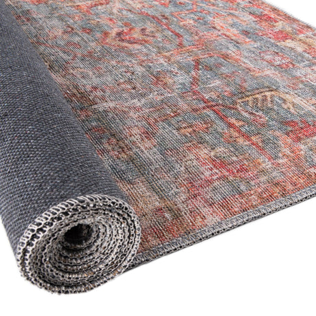 Washable Antique Blue 2' x 5' Nostalgia Runner Area Rug Easy to Clean Stain Resistant & Durable Polyester Chenille Vintage Distressed Carpet for Sale at Rug Engine