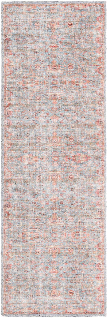 Washable Antique Blue 2' x 6' Nostalgia Runner Area Rug Easy to Clean Stain Resistant & Durable Polyester Chenille Vintage Distressed Carpet for Sale at Rug Engine