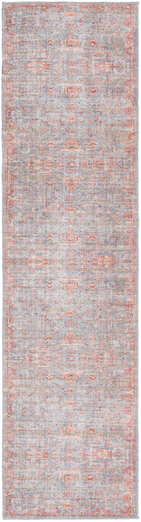 Washable Antique Blue 2' x 7' 10 Nostalgia Runner Area Rug Easy to Clean Stain Resistant & Durable Polyester Chenille Vintage Distressed Carpet for Sale at Rug Engine