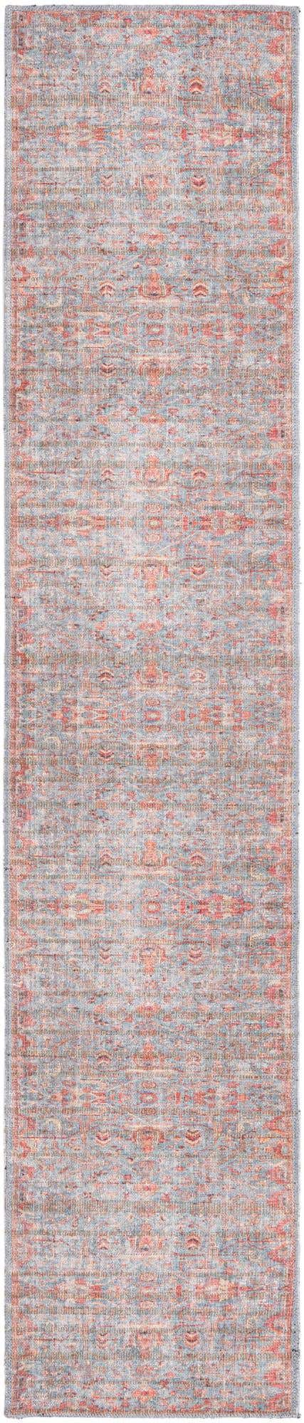 Washable Antique Blue 2' x 10' Nostalgia Runner Area Rug Easy to Clean Stain Resistant & Durable Polyester Chenille Vintage Distressed Carpet for Sale at Rug Engine