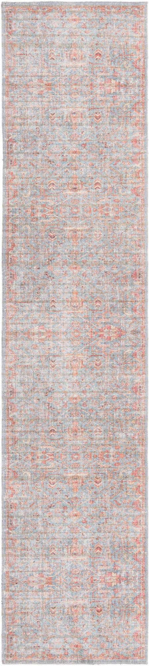 Washable Antique Blue 2' 7 x 12' Nostalgia Runner Area Rug Easy to Clean Stain Resistant & Durable Polyester Chenille Vintage Distressed Carpet for Sale at Rug Engine