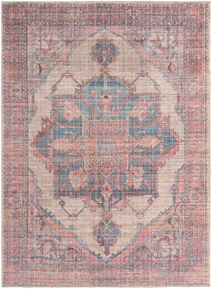 Washable Antique Beige 7' 3 x 10' Nostalgia Washable Rectangle Area Rug Easy to Clean Stain Resistant & Durable Polyester Chenille Vintage Distressed Carpet for Sale at Rug Engine